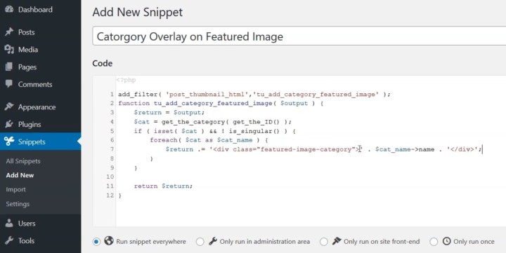 add code to code snippets