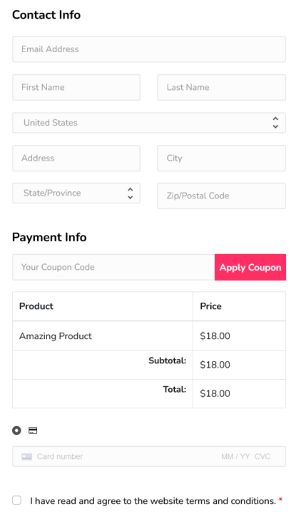 updated checkout fields