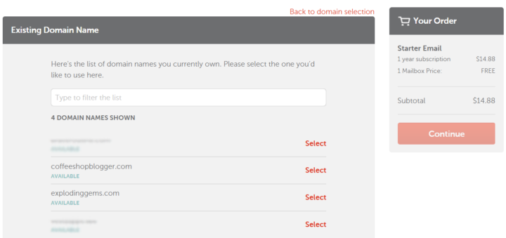 Choose from your list of domains you need an email for.